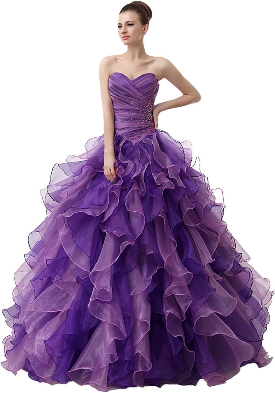 BMbride Women's Beading Sweetheart Ball Gown Tulle Layed Long Quinceanera Dress-BMbridal.UK