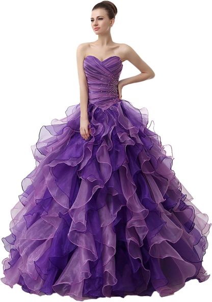 BMbride Women's Beading Sweetheart Ball Gown Tulle Layed Long Quinceanera Dress-BMbridal.UK