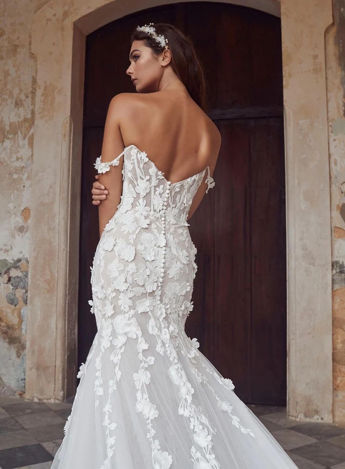 Loyeloy Women's Wedding Dresses for Bride 2025 Sexy V Neck Slit Lace Bridal Wedding Gowns for Bride YJ010-BMbridal.UK