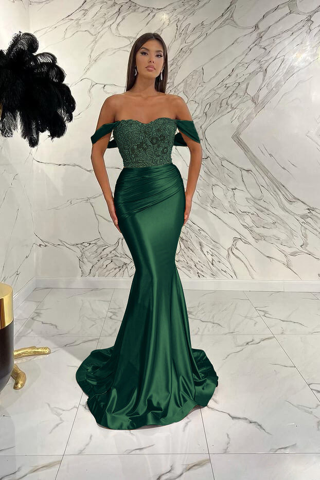 Gorgeous Off the Shoulder Mermaid Sequins Prom Dress With Beading Pleated