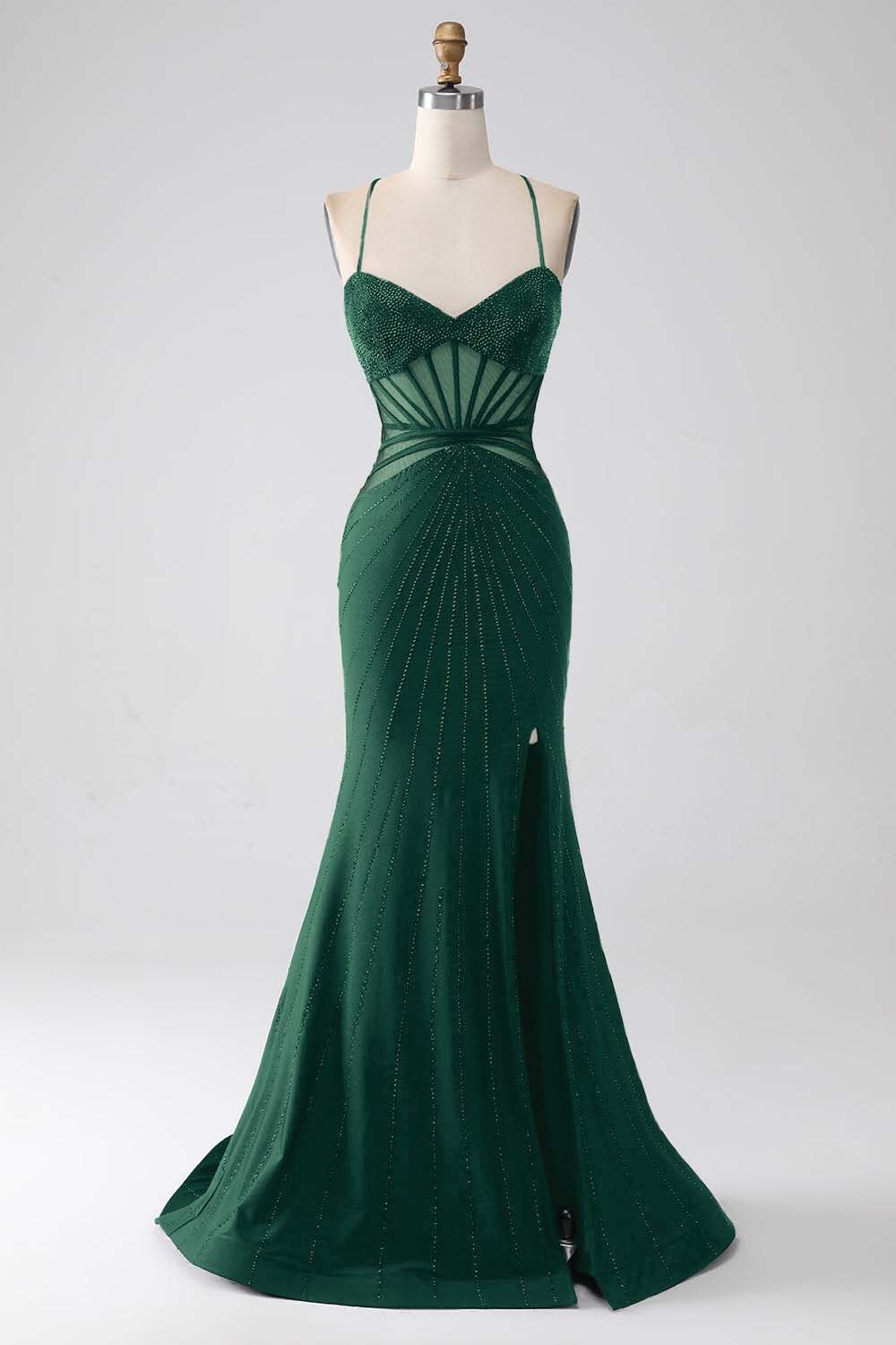 Spaghetti Strap Sleeveless Long Mermaid Prom Dress With Beading