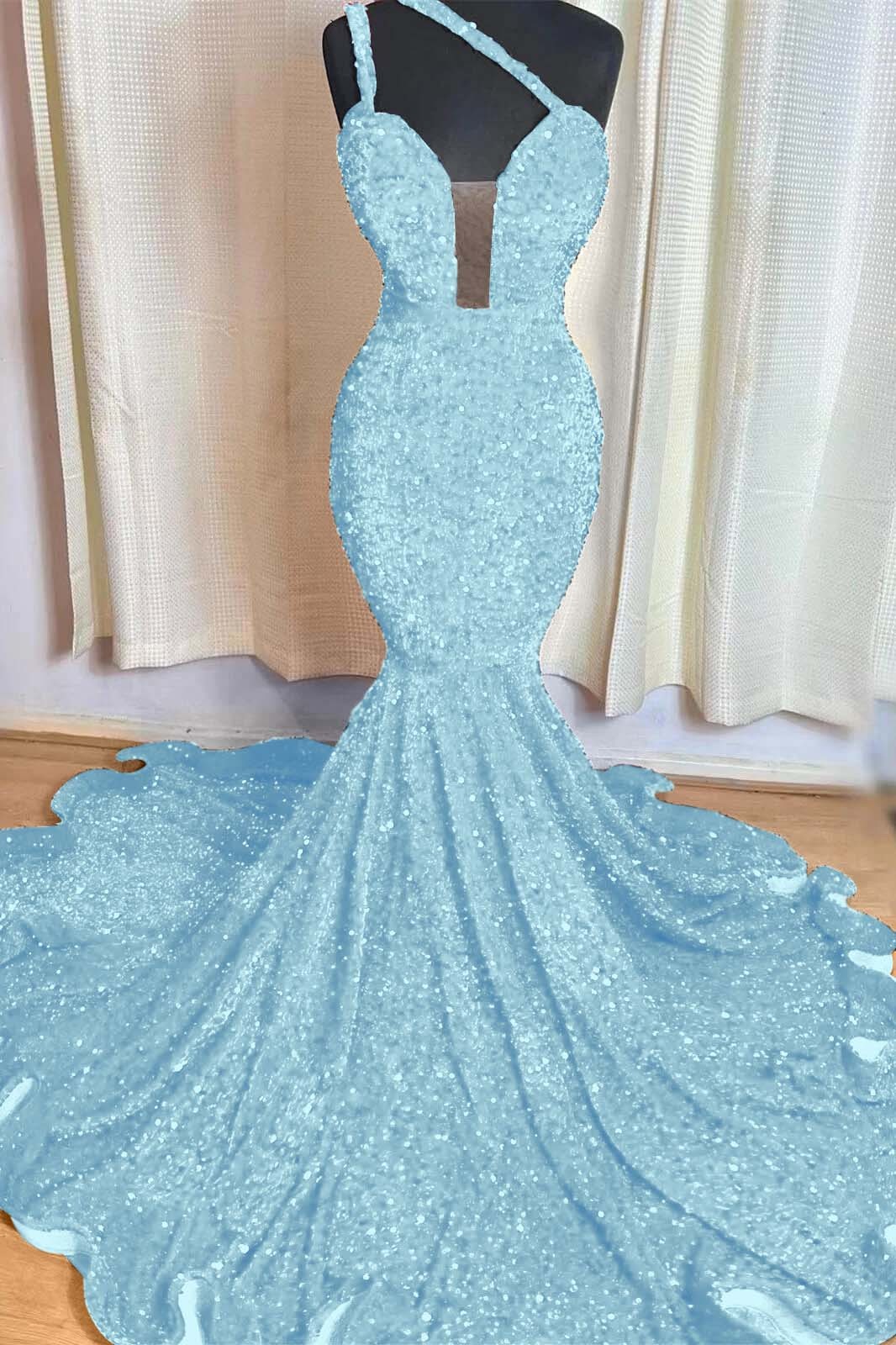 Red Mermaid Sleeveless One Shoulder Prom Dress Sweetheart Elegant Sequins