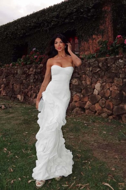 Chiffon Sweetheart Strapless Sleeveless Long Prom Dress With Ruffles