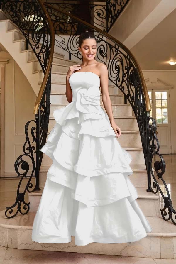Chic Strapless Sleeveless Long Prom Dress With Pleated Ruffles