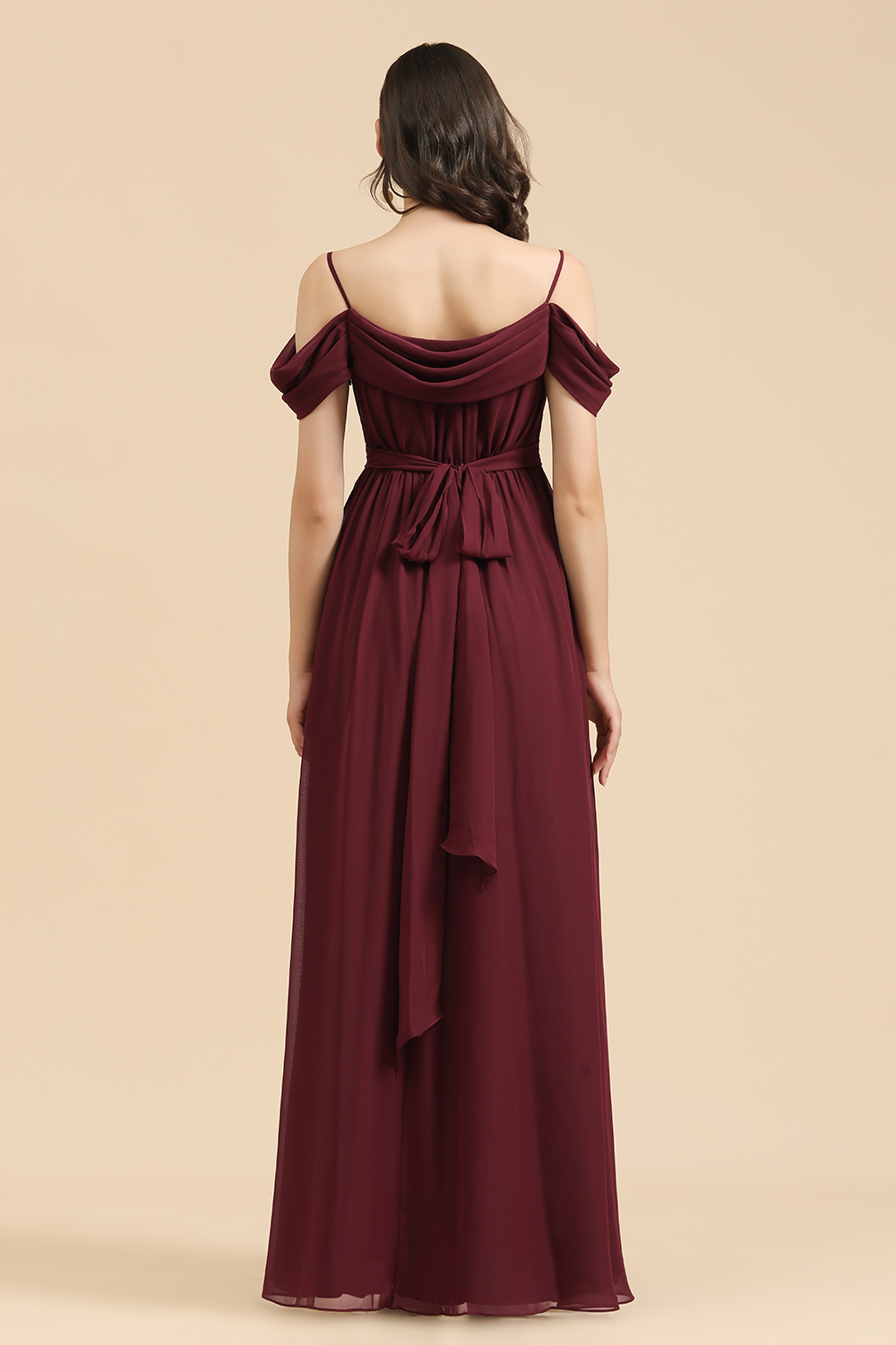 Off-the-Shoulder Sweetheart Burgundy Long Bridesmaid Dress With Slit-BMbridal
