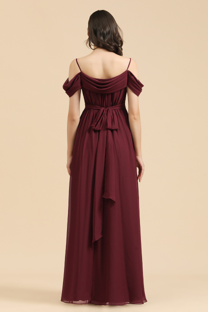 Off-the-Shoulder Sweetheart Burgundy Long Bridesmaid Dress With Slit-BMbridal