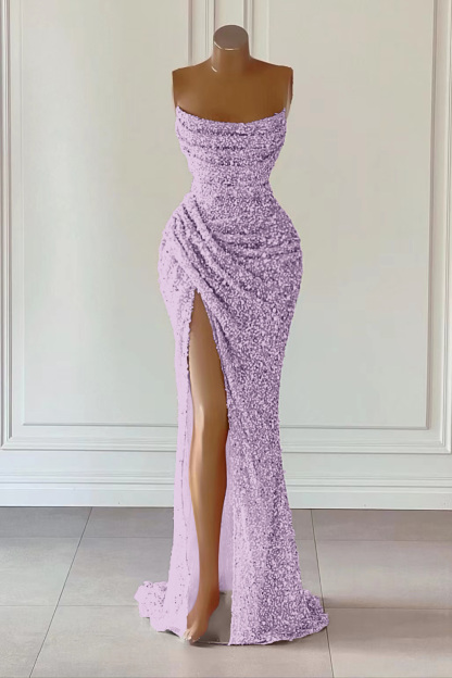 Dusty Pink Sleeveless Mermaid Prom Dress Long Split With Sequins