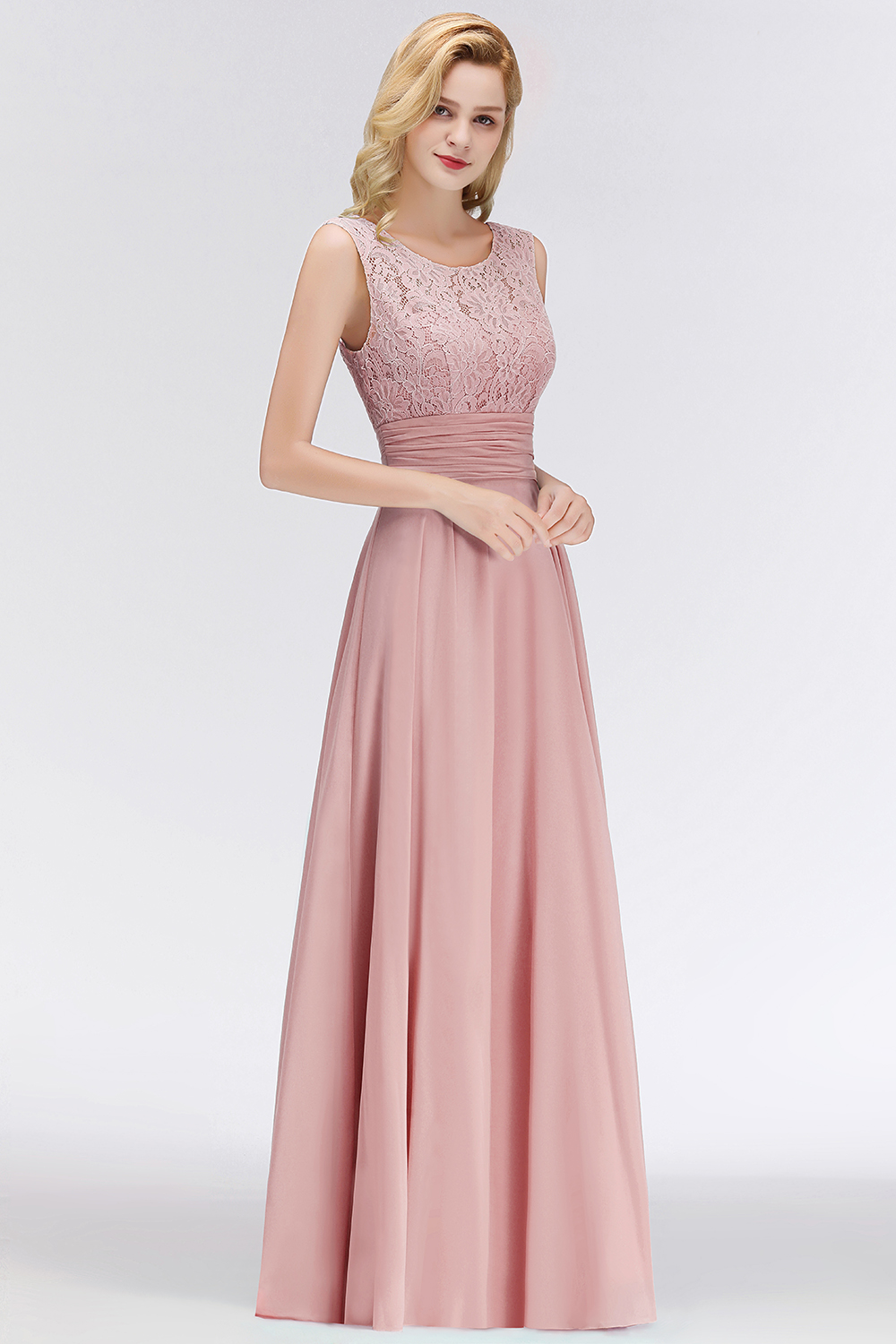 BMbridal Elegant Lace Jewel Sleeveless Dusty Rose Bridesmaid Dress Online-BMbridal