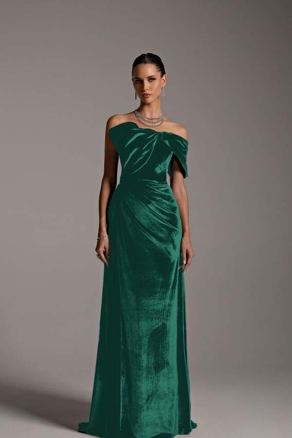 One Shoulder Strapless Sleeveless Long Mermaid Prom Dress With Pleated