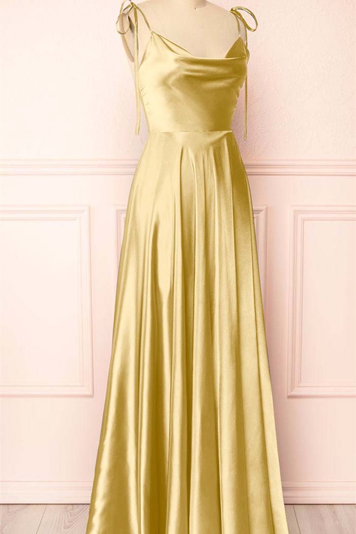 Simple Spaghetti Strap Sleeveless Prom Dress With Split Open Back