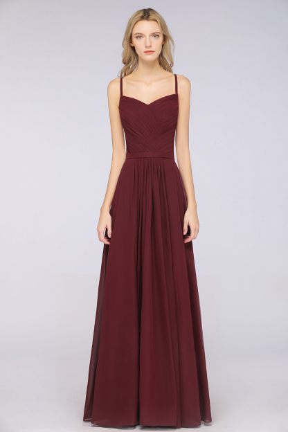 BMbridal Glamorous Spaghetti Straps Sweetheart Ruffle Chiffon Bridesmaid Dress Online-BMbridal