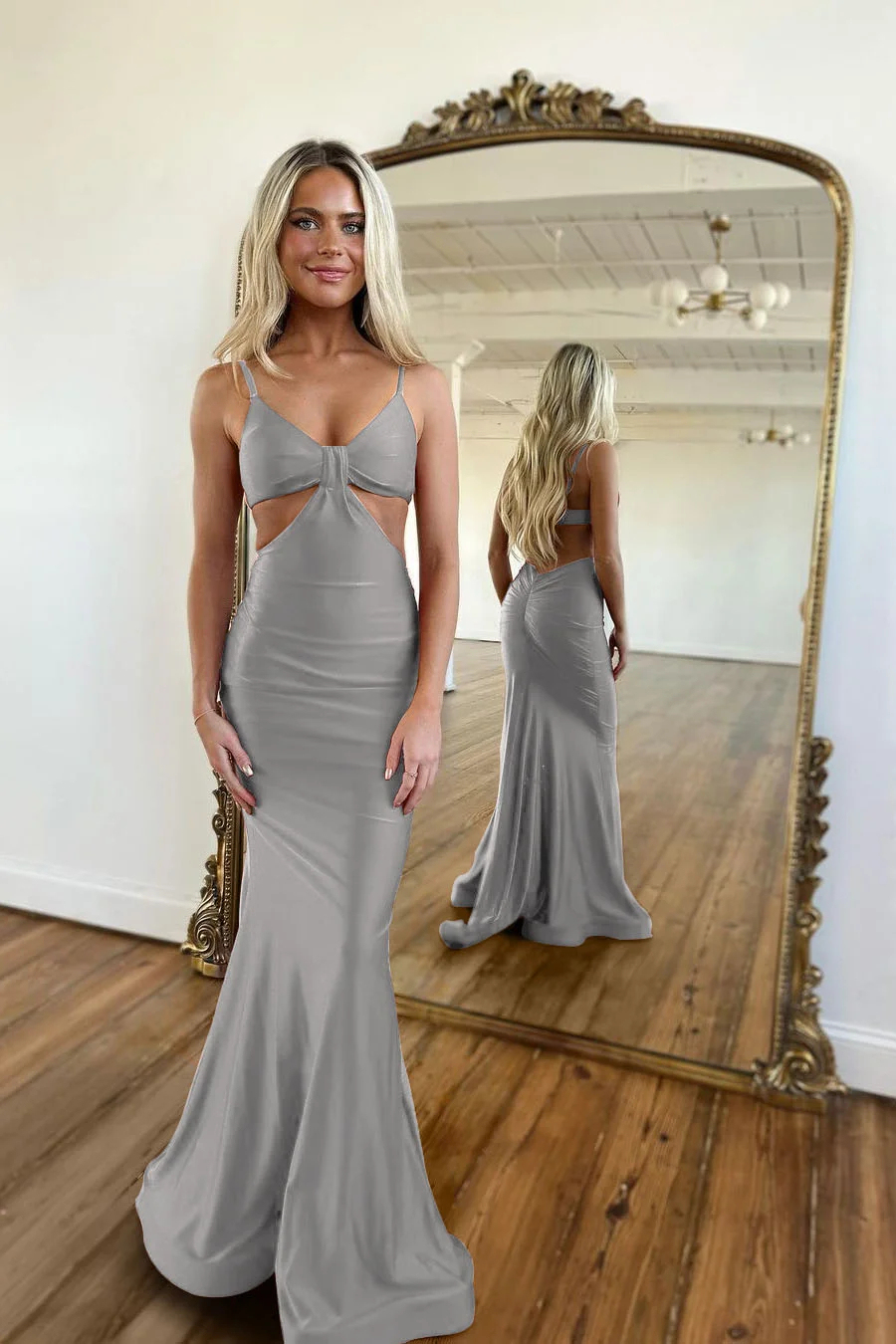 Red Waistless Sleeveless Tight Fitting Spaghetti Strap Mermaid Prom Dress