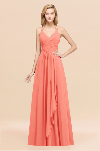 BMbridal Affordable Chiffon Burgundy Bridesmaid Dress With Spaghetti Straps-BMbridal