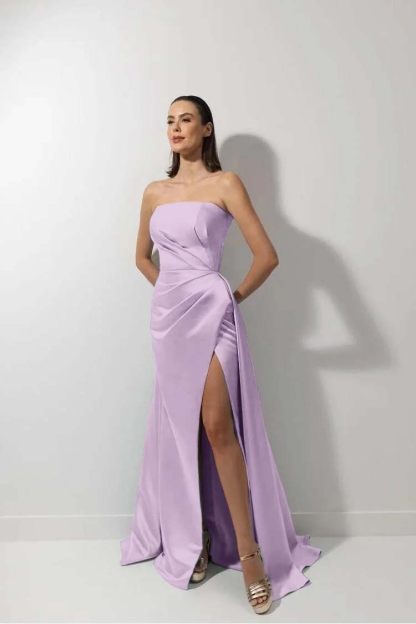 Strapless Sleeveless Long Mermaid Prom Dress With High Split Ruffles