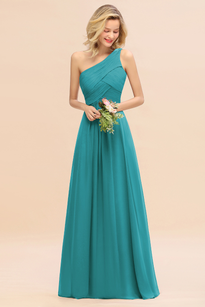 BMbridal Chic One Shoulder Ruffle Grape Chiffon Bridesmaid Dresses Online-BMbridal