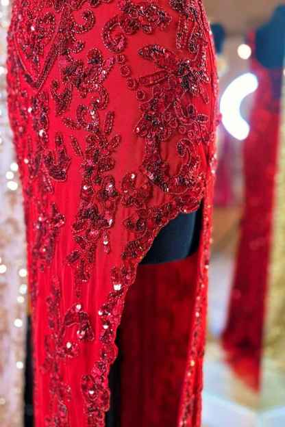 Sparkly Blue Sheath Sequins Long Prom Dress with Slit