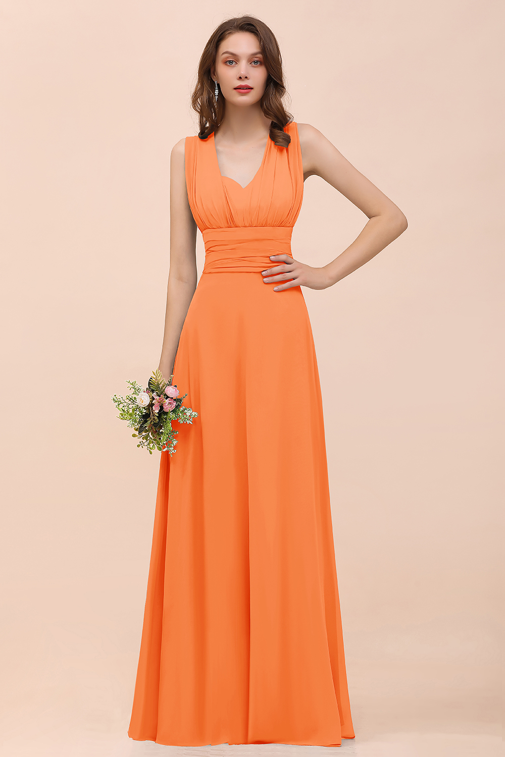 BMbridal New Arrival Dusty Blue Ruched Long Convertible Bridesmaid Dresses-BMbridal