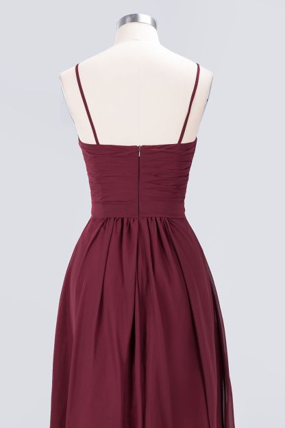 BMbridal Chic Burgundy Sweetheart Long Bridesmaid Dress With Spaghetti-Straps-BMbridal