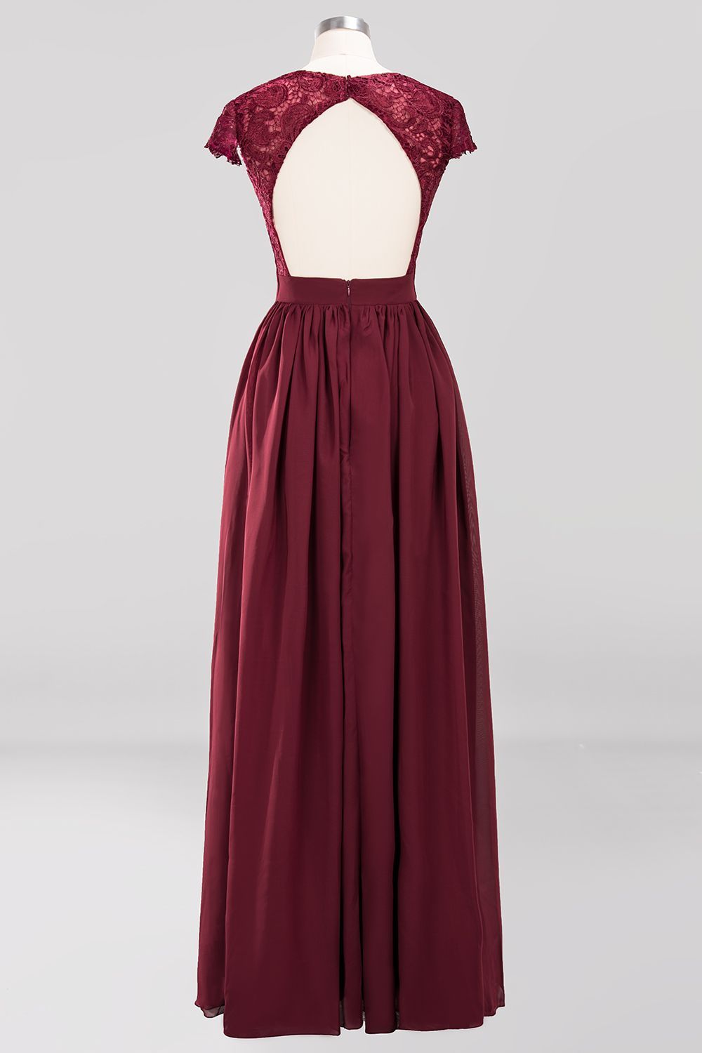 BMbridal Elegant Lace Open-Back Long Burgundy Bridesmaid Dresses Online-BMbridal