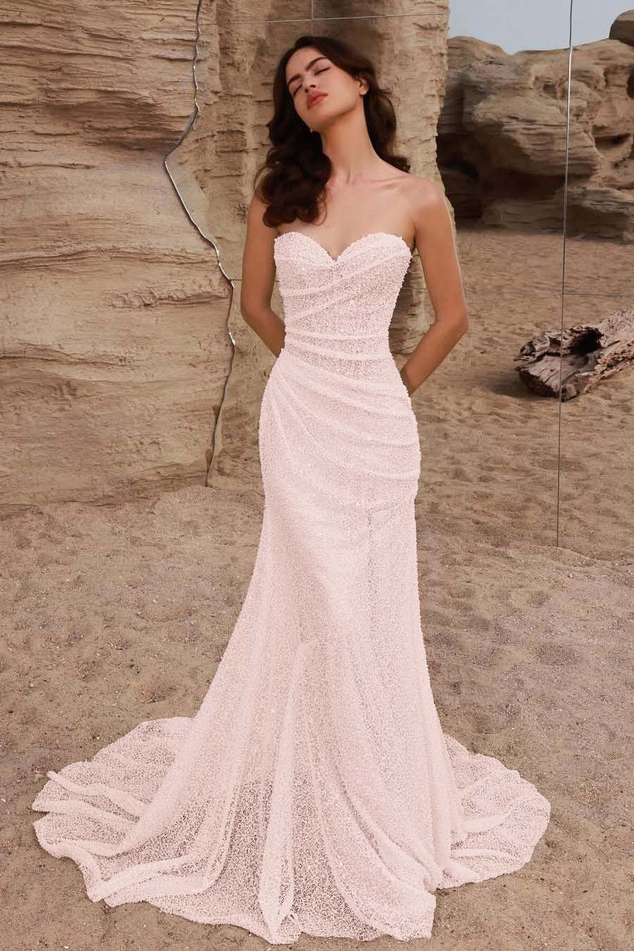 Strapless Sleeveless Long Mermaid Prom Dress With Pleated Sequins