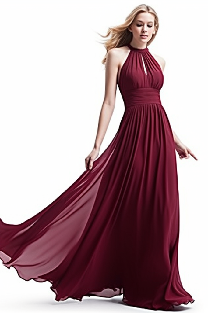 Chiffon Prom Dress Halter Purple Sleeveless Long Pleated Ruffles