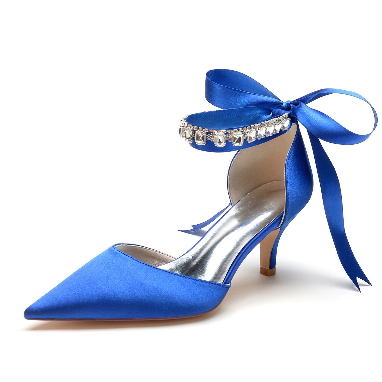 Bridal Shoes for Women with Rhinestone Buckle and Pointed Toe Mid Heel