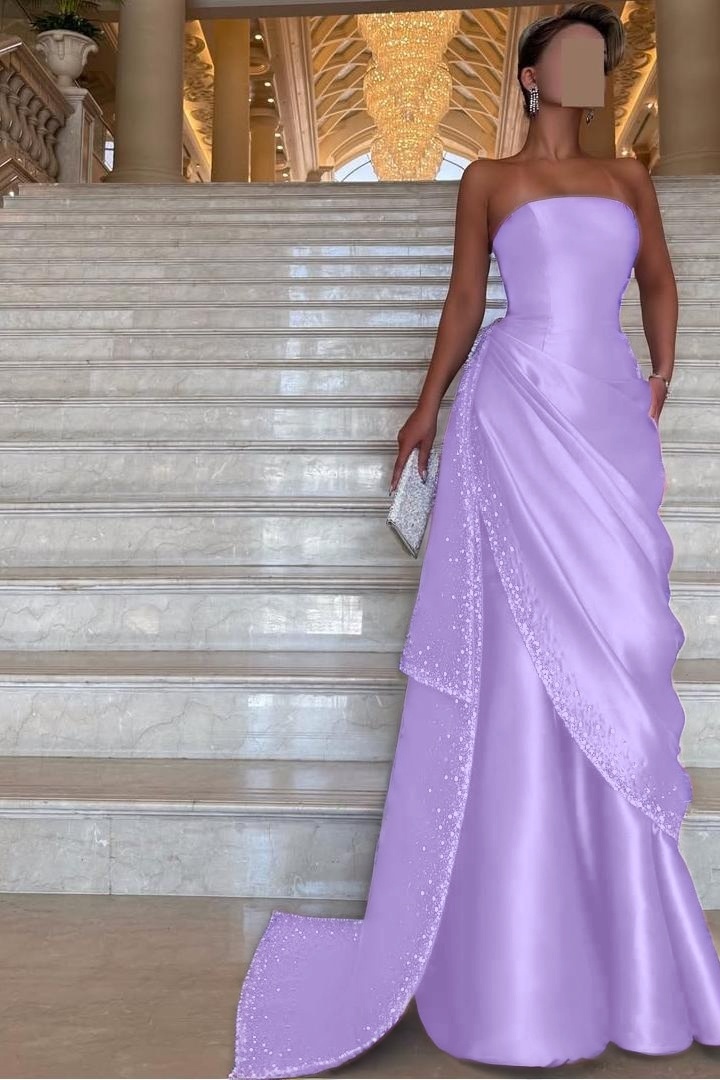 Chic Strapless Sleeveless Long Prom Dress With Pleated Beading