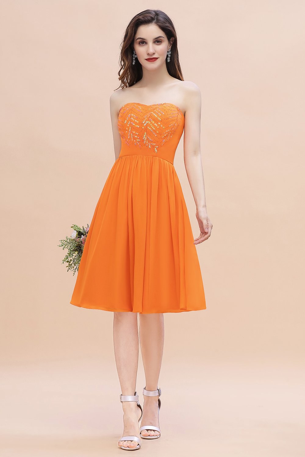 BMbridal Pretty Strapless Sweetheart Chiffon Sequins Short Bridesmaid Dress with Ruffles-BMbridal