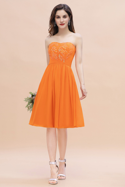 BMbridal Pretty Strapless Sweetheart Chiffon Sequins Short Bridesmaid Dress with Ruffles-BMbridal