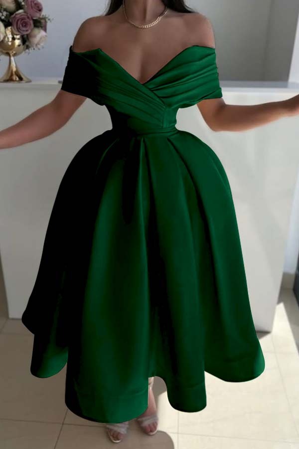 Off the Shoulder Sleeveless A Line Prom Dress With Pleated