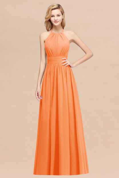BMbridal Elegant High-Neck Halter Long Affordable Bridesmaid Dresses with Ruffles-BMbridal