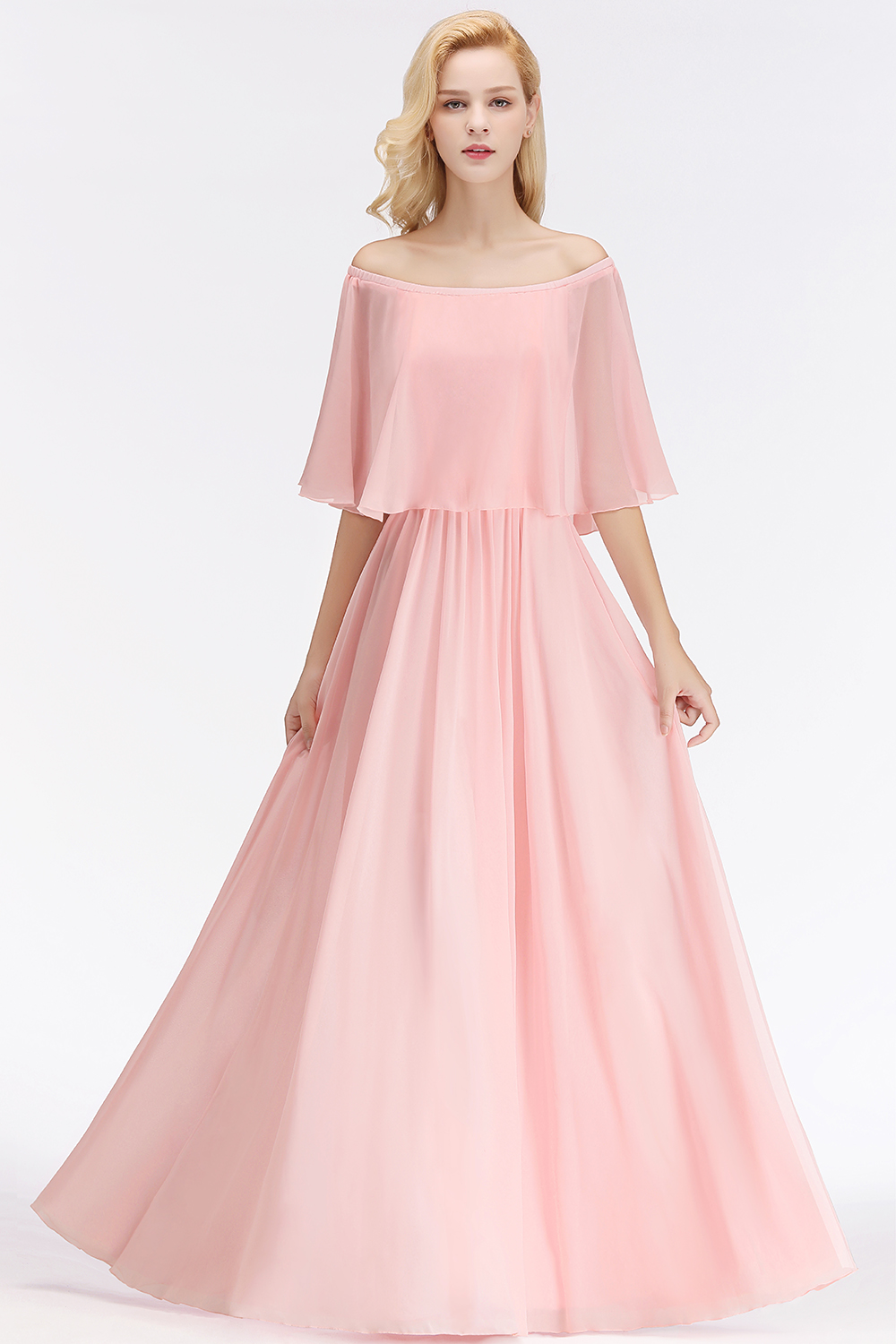 BMbridal Affordable Flounced Crinkle Halter Bridesmaid Dresses Modest Pink Chiffon Wedding Party Dress-BMbridal