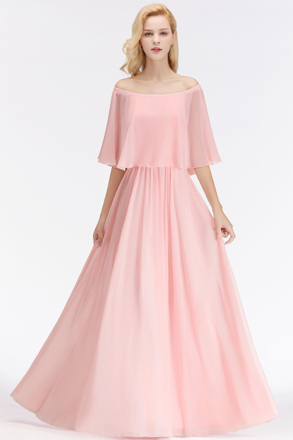 BMbridal Affordable Flounced Crinkle Halter Bridesmaid Dresses Modest Pink Chiffon Wedding Party Dress-BMbridal