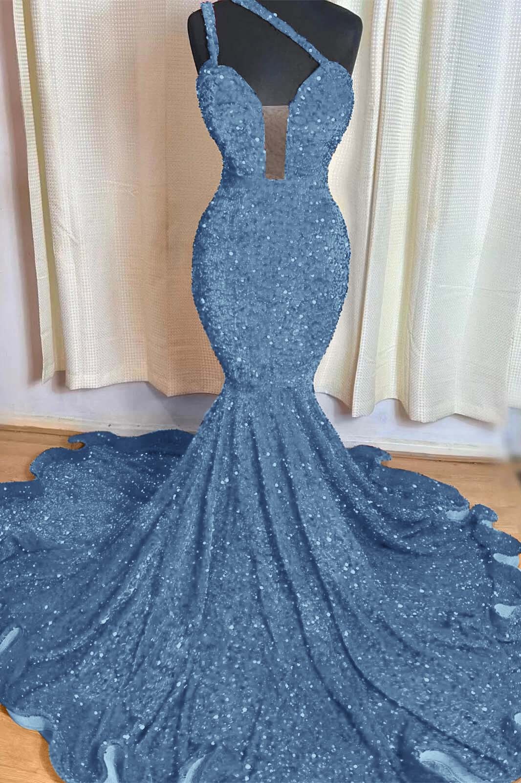 Red Mermaid Sleeveless One Shoulder Prom Dress Sweetheart Elegant Sequins