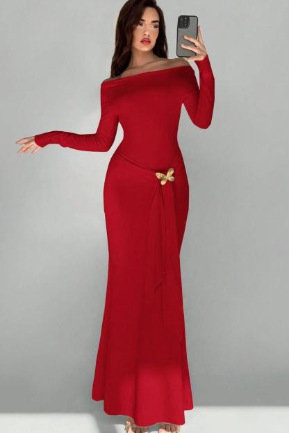 Off the Shoulder Long Sleeves Long Mermaid Prom Dress With Appliques