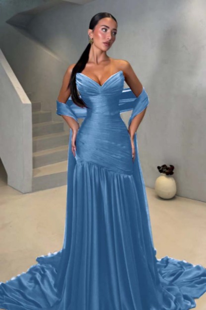 Chiffon Strapless Sleeveless Long Mermaid Prom Dress With Pleated