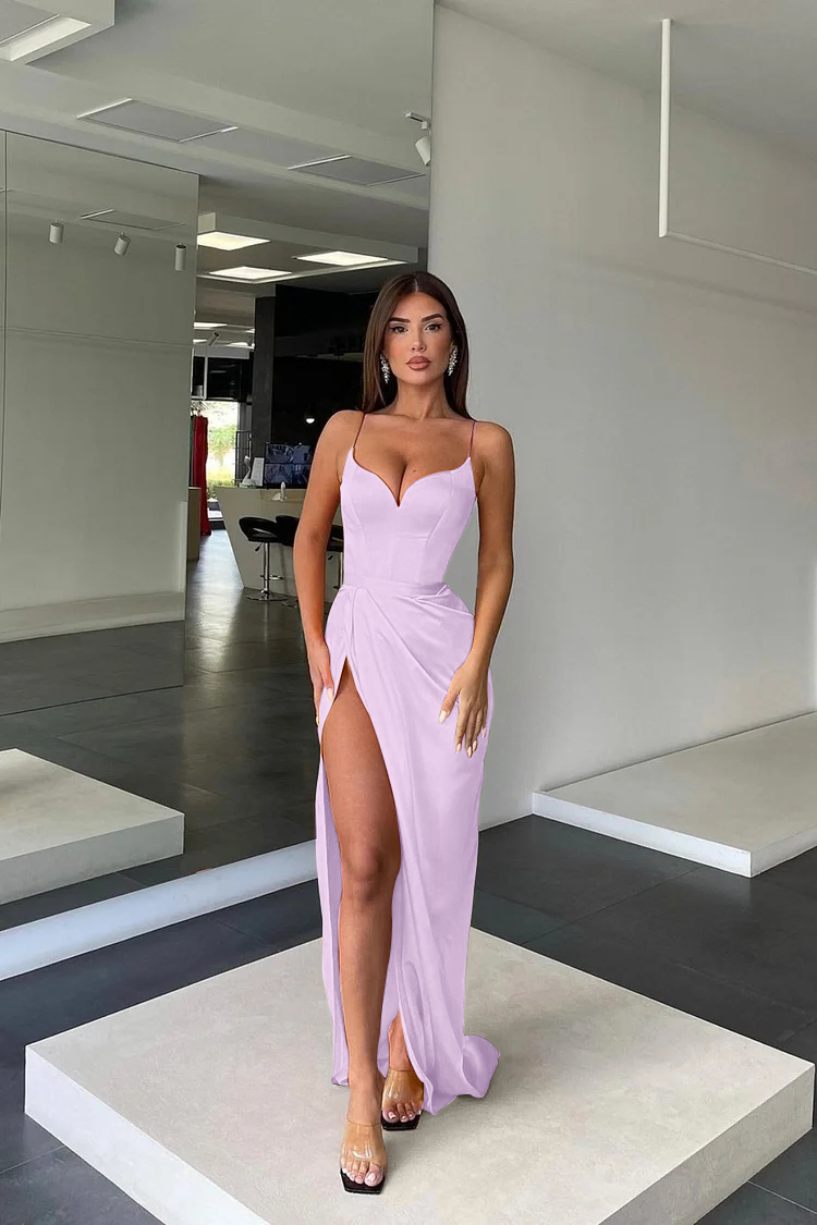 Orange Prom Dress Charmeuse Sleeveless Spaghetti Strap With Split