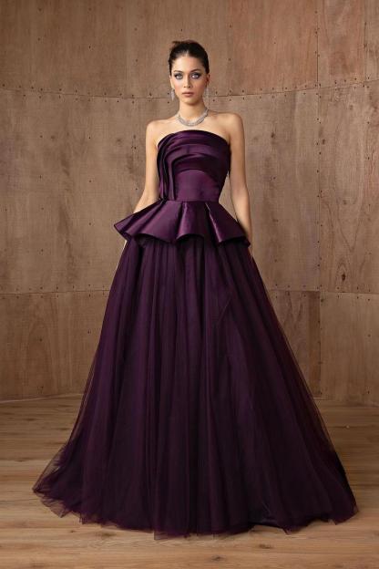 Tulle Strapless Sleeveless A Line Long Prom Dress With Ruffles