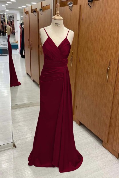 Spaghetti Strap Sleeveless Long Mermaid Prom Dress With Pleated