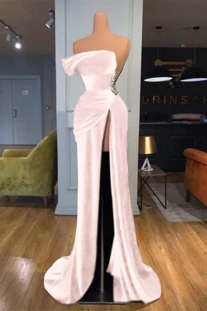 Royal Blue Velvet Sleeveless Strapless Long Split Mermaid Prom Dress With Beading