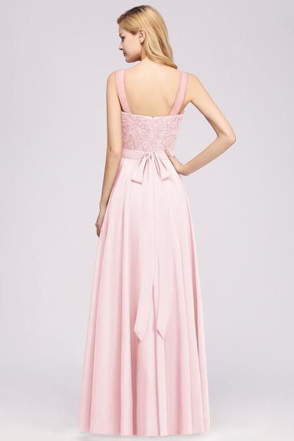 BMbridal Gorgeous Lace Jewel Affordable Pink Bridesmaid Dress with Beadings-BMbridal
