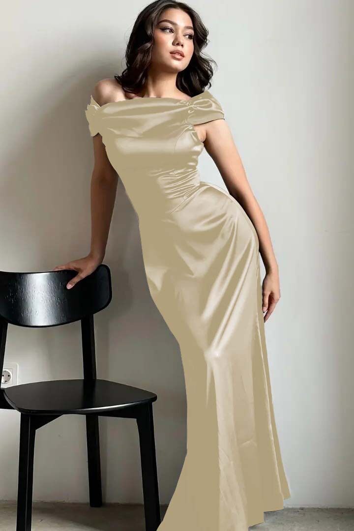 Off the Shoulder Sleeveless Long Mermaid Prom Dress With Pleated