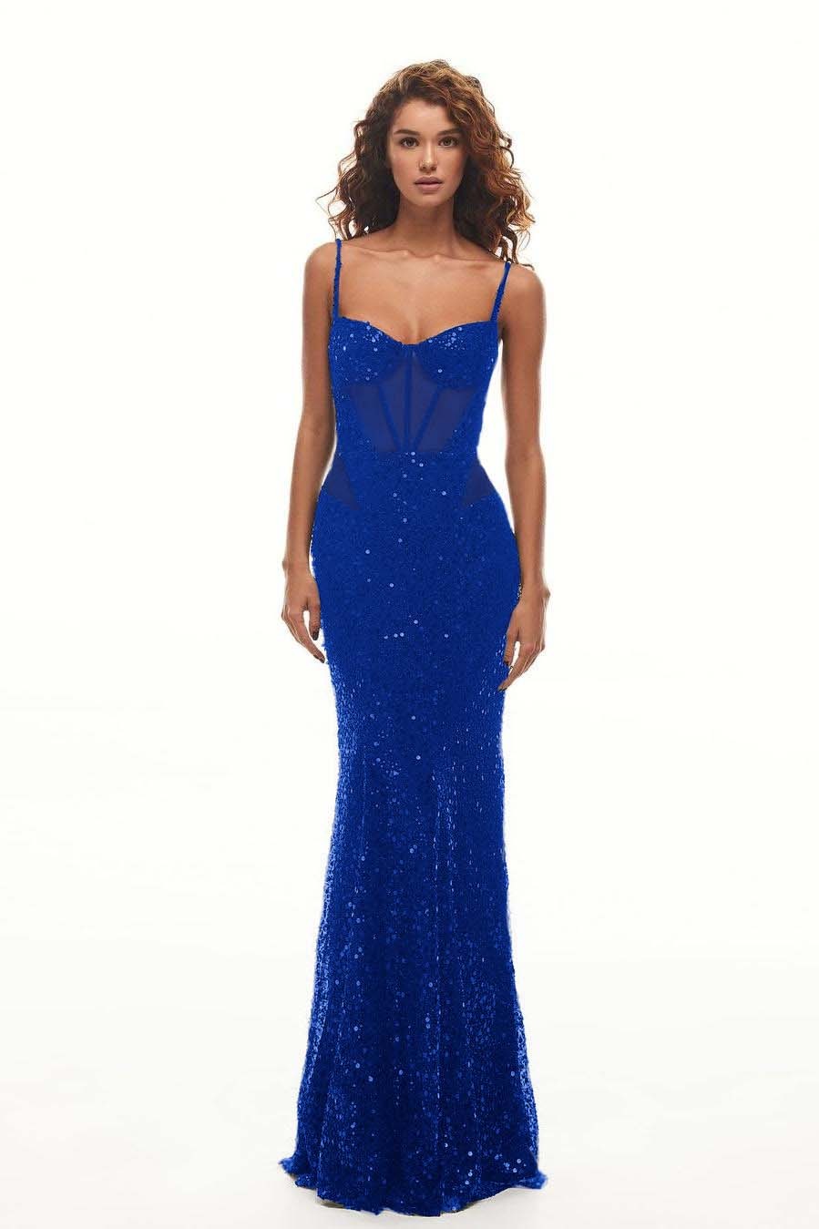 Spaghetti Strap Sweetheart Mermaid Long Prom Dress With Sequins