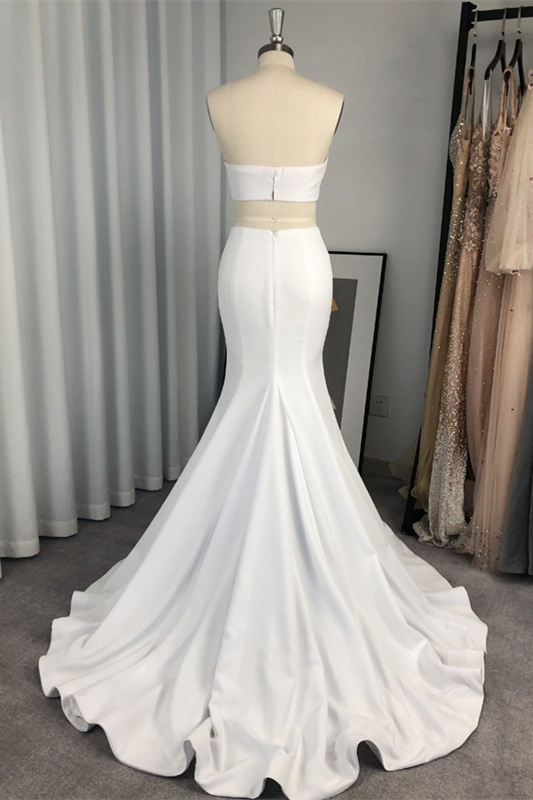Glamorous White Two Pieces Strapless Sleeveless Long Mermaid Prom Dress