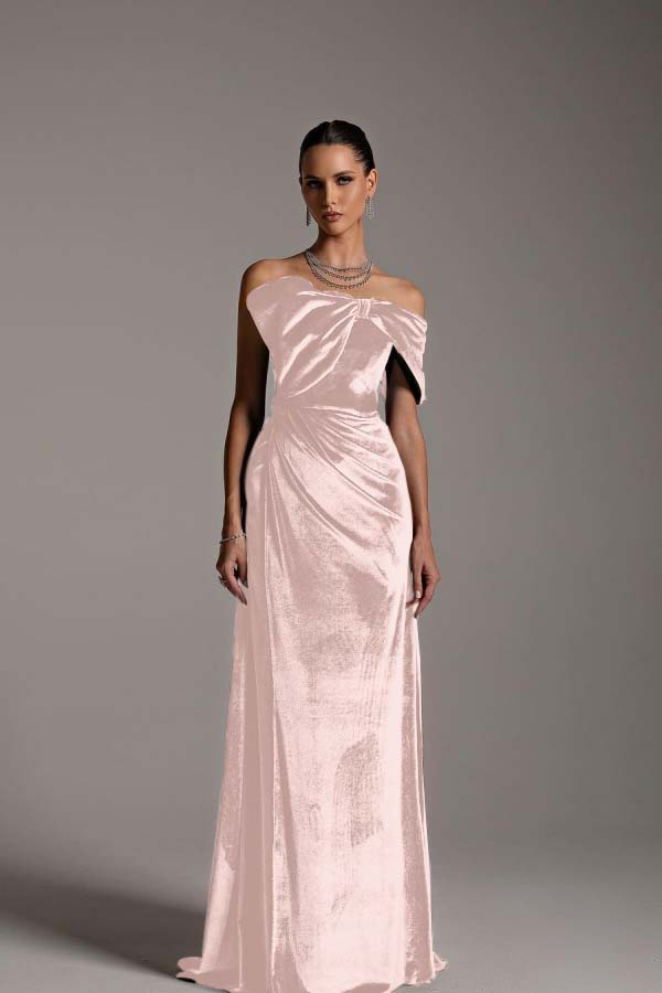 One Shoulder Strapless Sleeveless Long Mermaid Prom Dress With Pleated