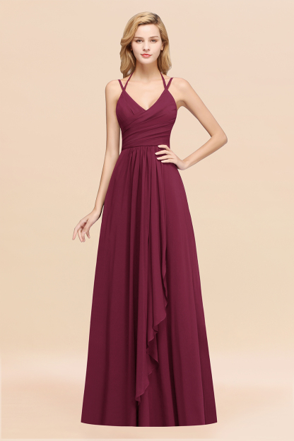 BMbridal Affordable Chiffon Burgundy Bridesmaid Dress With Spaghetti Straps-BMbridal