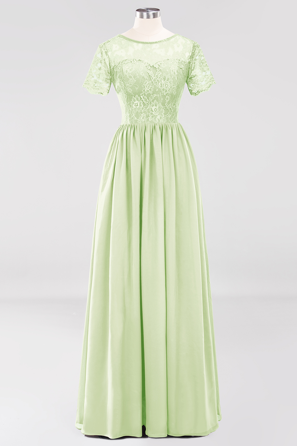 BMbridal Elegant Dark Navy Long Lace Bridesmaid Dresses with Short-Sleeves-BMbridal