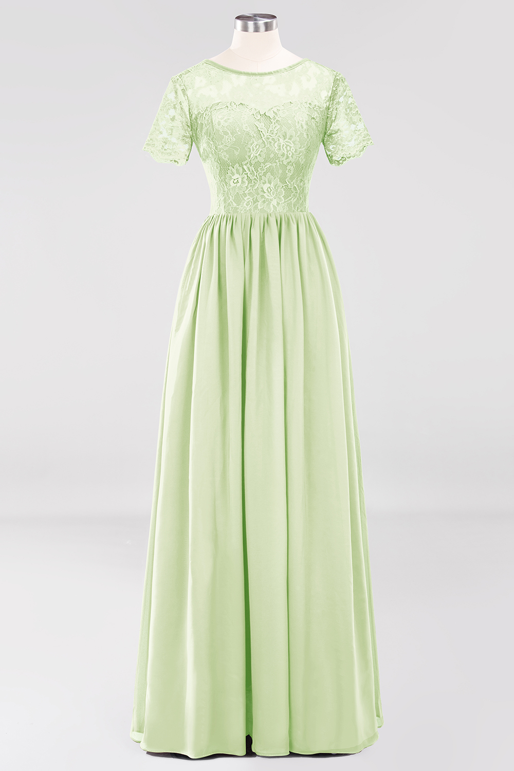 BMbridal Elegant Dark Navy Long Lace Bridesmaid Dresses with Short-Sleeves-BMbridal