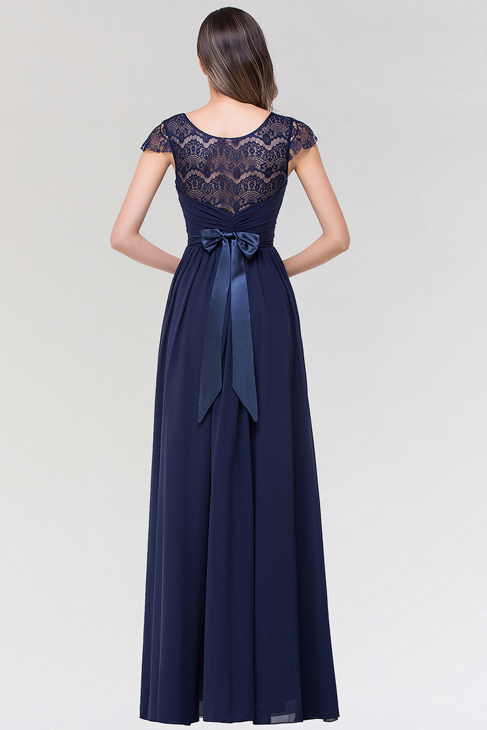 BMbridal Elegant Lace Scoop Sleeveless Navy Bridesmaid Dress with Buttons-BMbridal