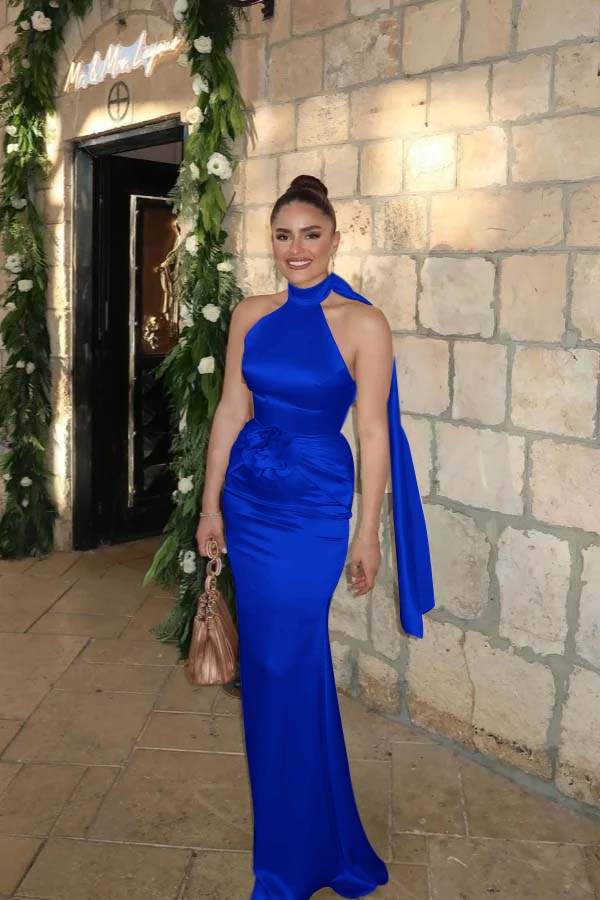 Charming Halter Sleeveless Long Mermaid Prom Dress With Pleated